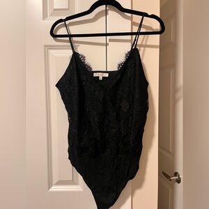 Wayf Black Lace V-Neck Bodysuit